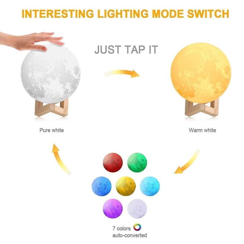 RUCON® 3D Moon lamp Night lamp 7 Multi Colors - Image 6
