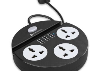 Portronics Power Plate 5 1500W Power Converter with USB Charger & Mobile Holder 3AC Socket + 3USB Ports, 1.5 m Cord Length (Black)