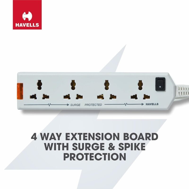 Havells 240 Volts 6A Four-Way 1440W Extension Board With Cable (White)- 1.5 Metre ( Surge And Spike Guard), 10 Volts - Image 2