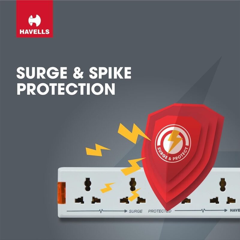 Havells 240 Volts 6A Four-Way 1440W Extension Board With Cable (White)- 1.5 Metre ( Surge And Spike Guard), 10 Volts - Image 6