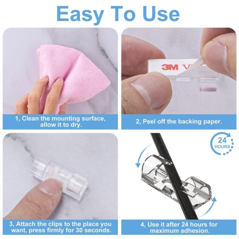 TidyHelper Adhesive Cable Clips Clear (40PCS, M) - Image 6