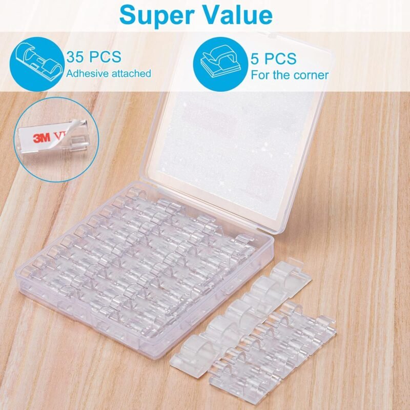 TidyHelper Adhesive Cable Clips Clear (40PCS, M) - Image 2